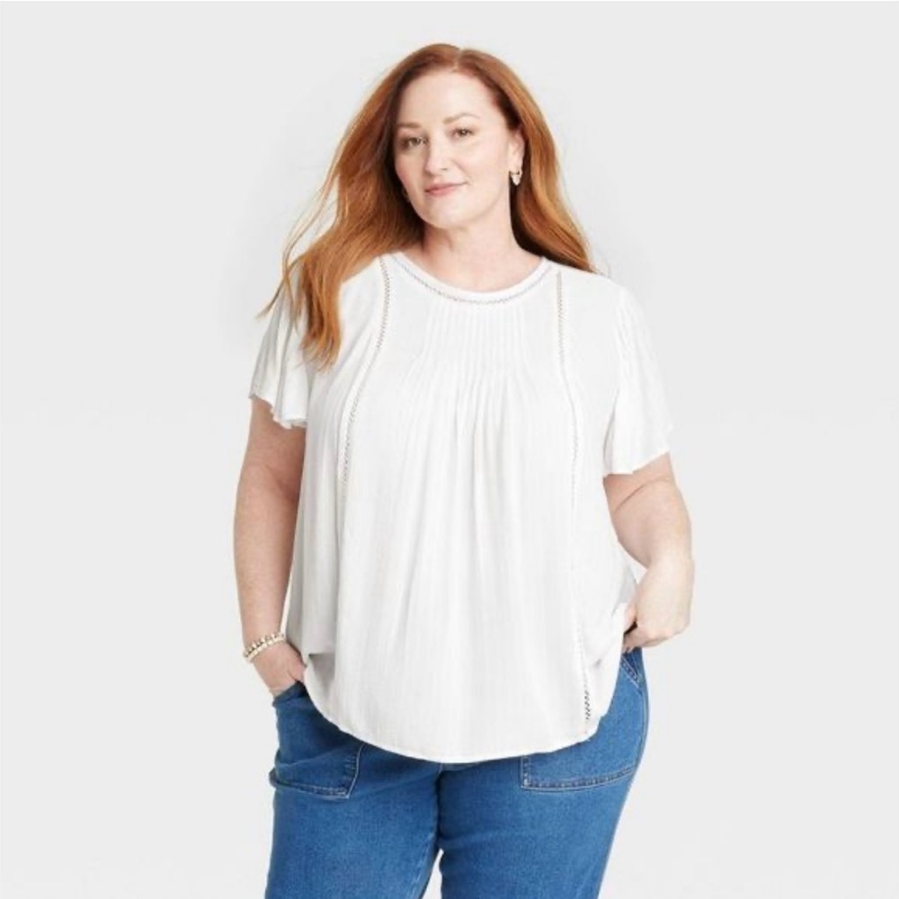 Knox Rose Flutter Sleeve Eyelet Embroidered Top